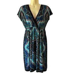 AB Studio Multicolor Knit Dress Woman Size Small Pullover Empire Waist Paisley